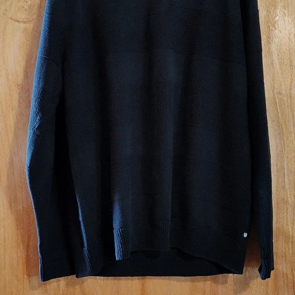 Chaps Mens Pullover Sweater Black Textured Ribbed Quarter Zip 100% Cotton XL